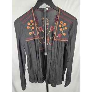 Boho Embroidered Floral Open Front Cardigan Sz Small Cottagecore Folk Festival